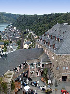Schlosshotel Rheinfels high above St. Goar, view from Watchtower,  1999, WHO